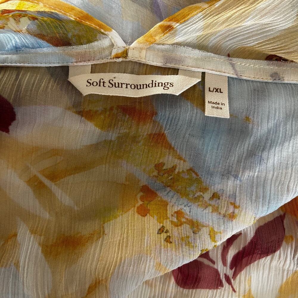 Soft Surroundings Cardigan Duster Sheer Kimono Floral Beaded Hem Boho Style - Picture 7 of 9